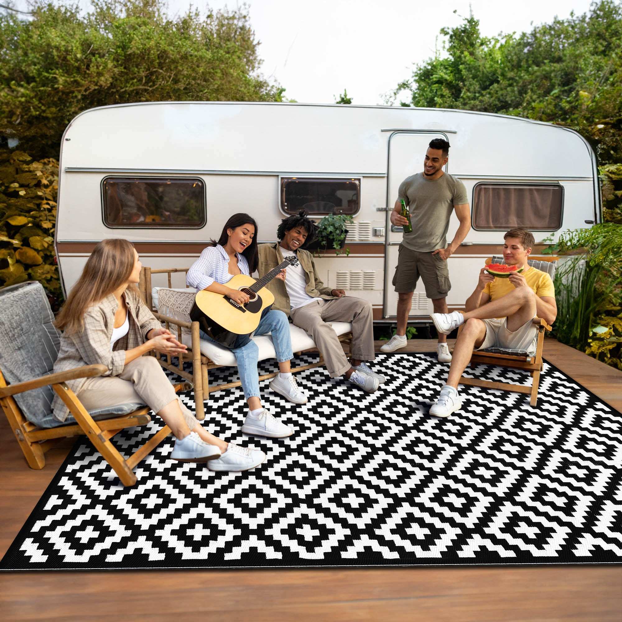 Bliss Black and White Camping Rug