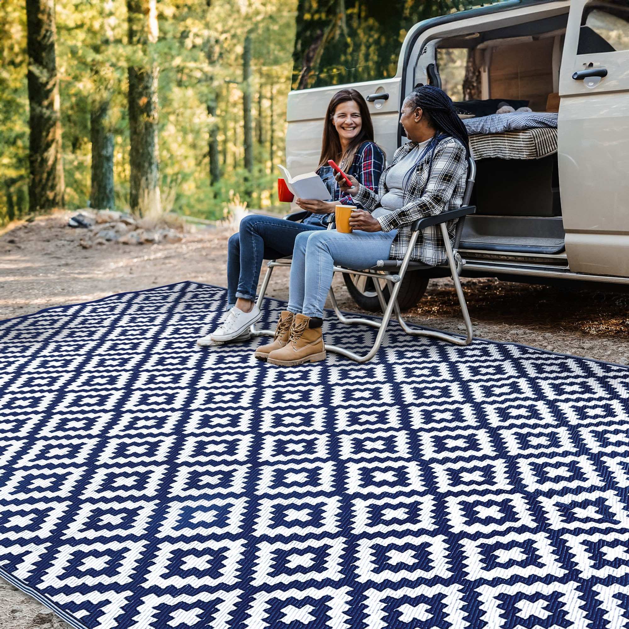 Bliss Navy Blue and White Camping Rug