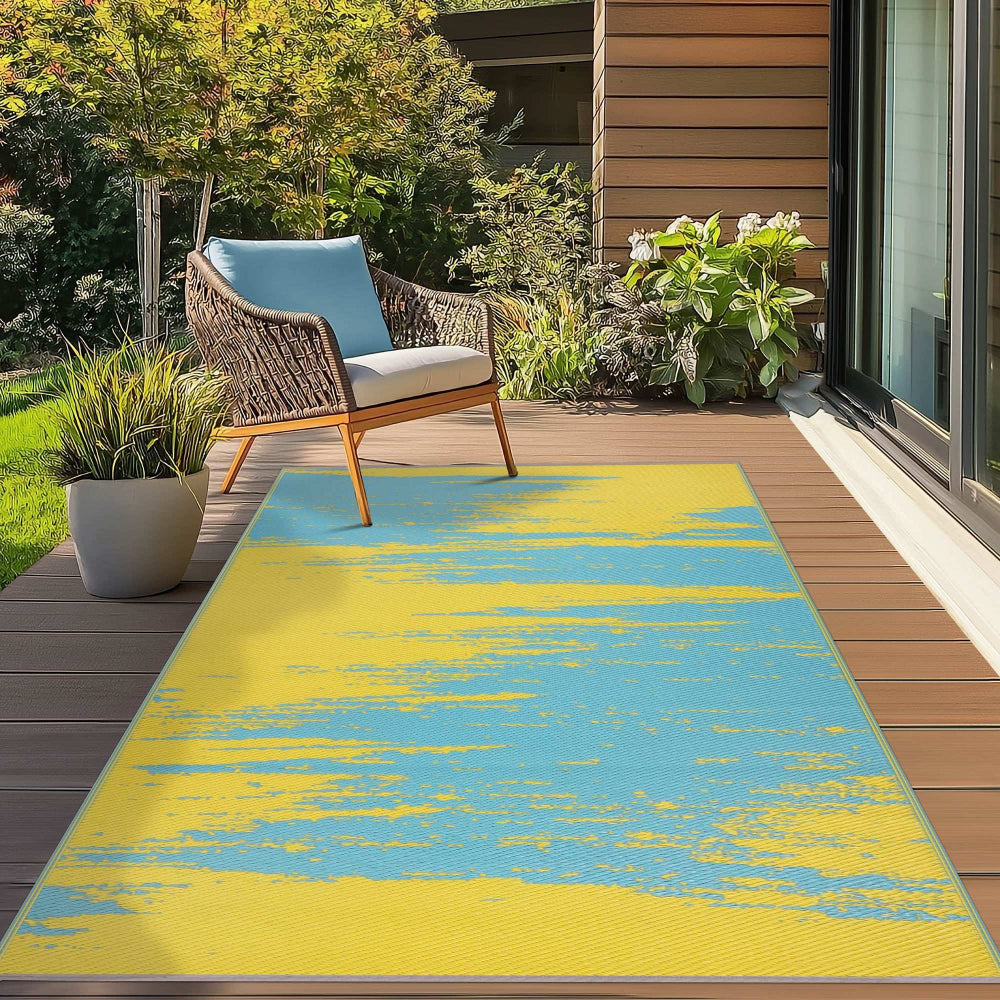 Liza Aqua Blue and Yellow Outdoor Rug