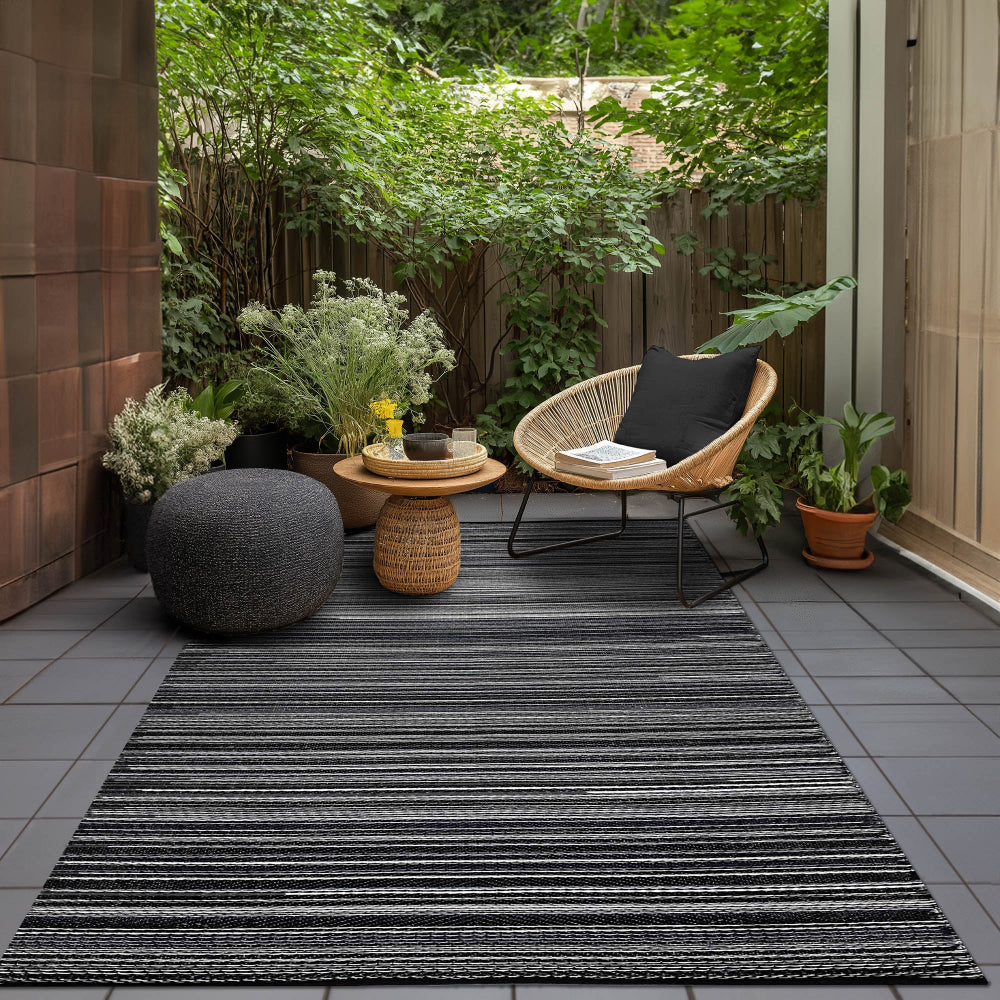 Weaver Black Grey Blue Outdoor Rug