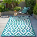 Nirvana Teal Blue and White Outdoor Rug