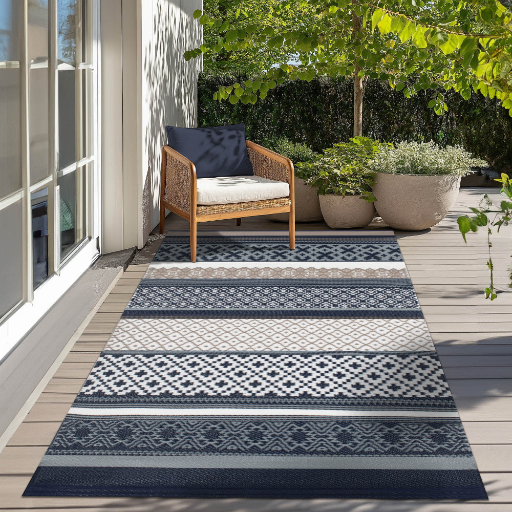 Prime Dark Blue and Taupe Outdoor Rug