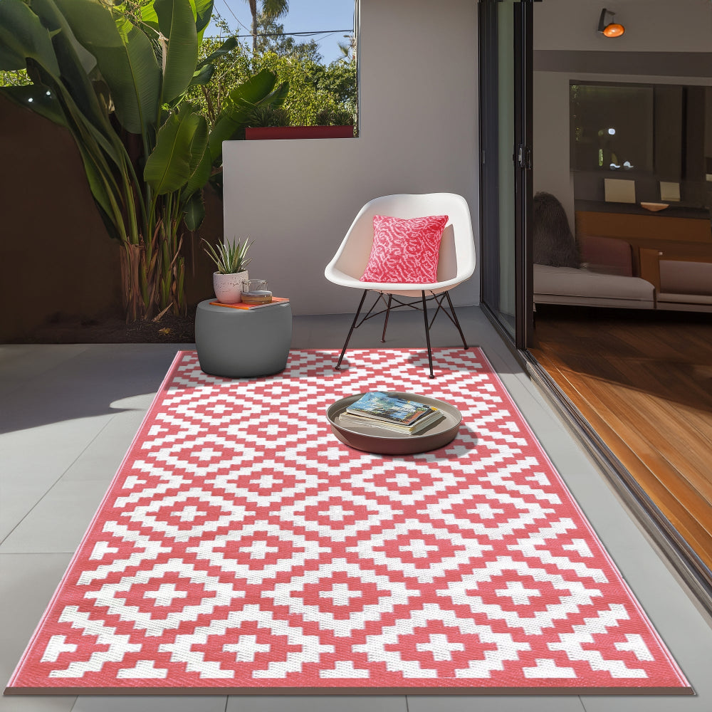 Nirvana Red Pink and White Outdoor Rug
