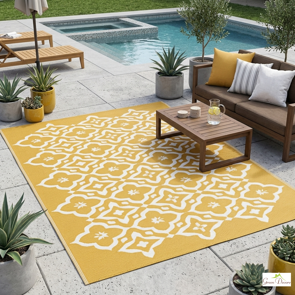 Souk Ochre and White Outdoor Rug