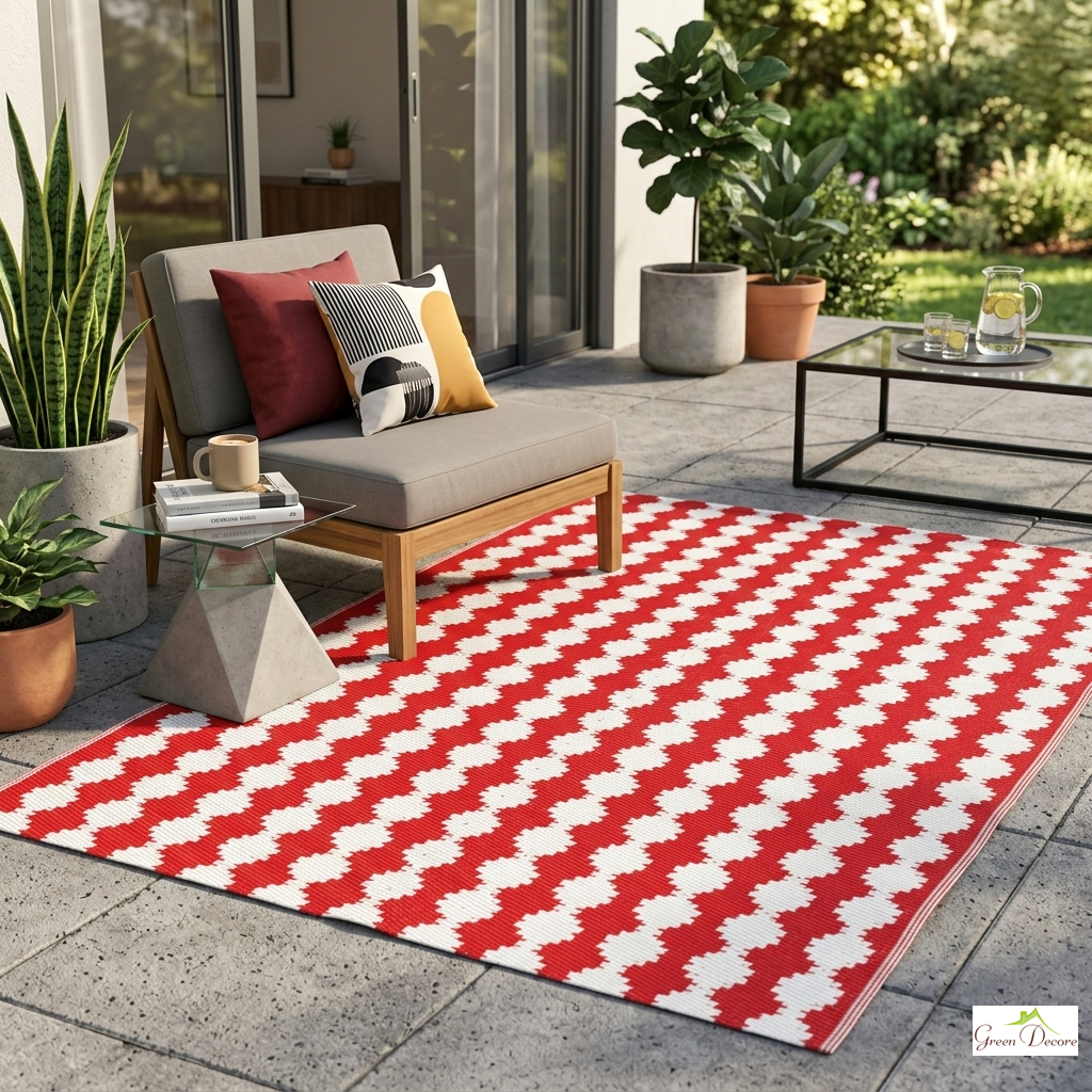 Zyline Red and White Outdoor Rug