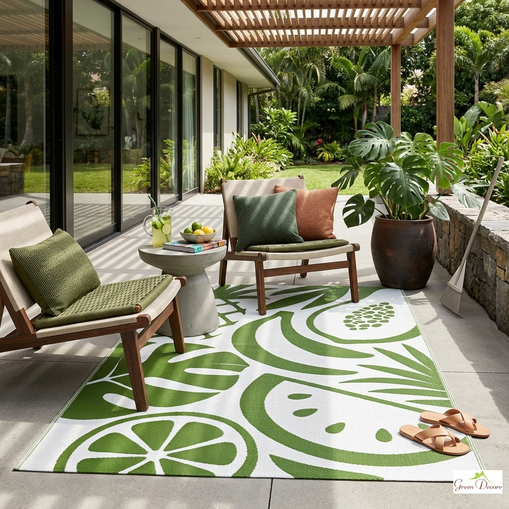Zestara Green and White Outdoor Rug