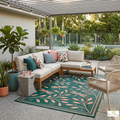 Vanika Dark Green and Peach Outdoor Rug