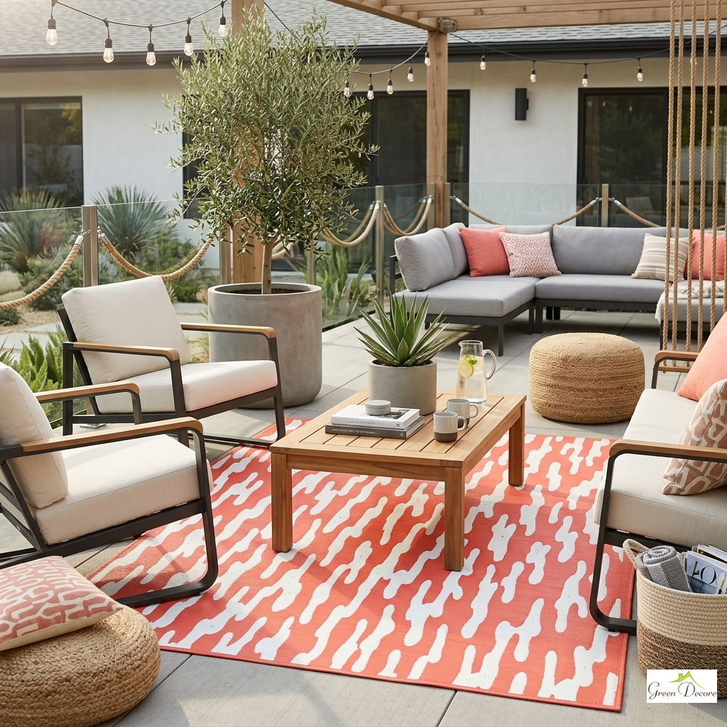 Morbia Rust Red and White Outdoor Rug