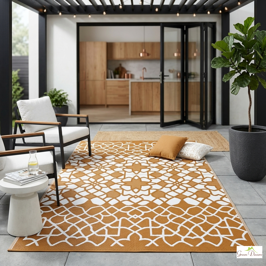 Atlas Burnt Orange and White Outdoor Rug