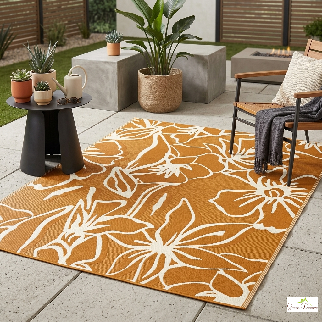 Petaline Burnt Orange and White Outdoor Rug