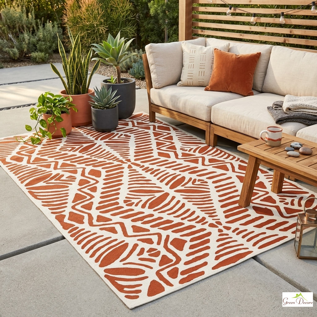 Rustara Burnt Orange and White Outdoor Rug