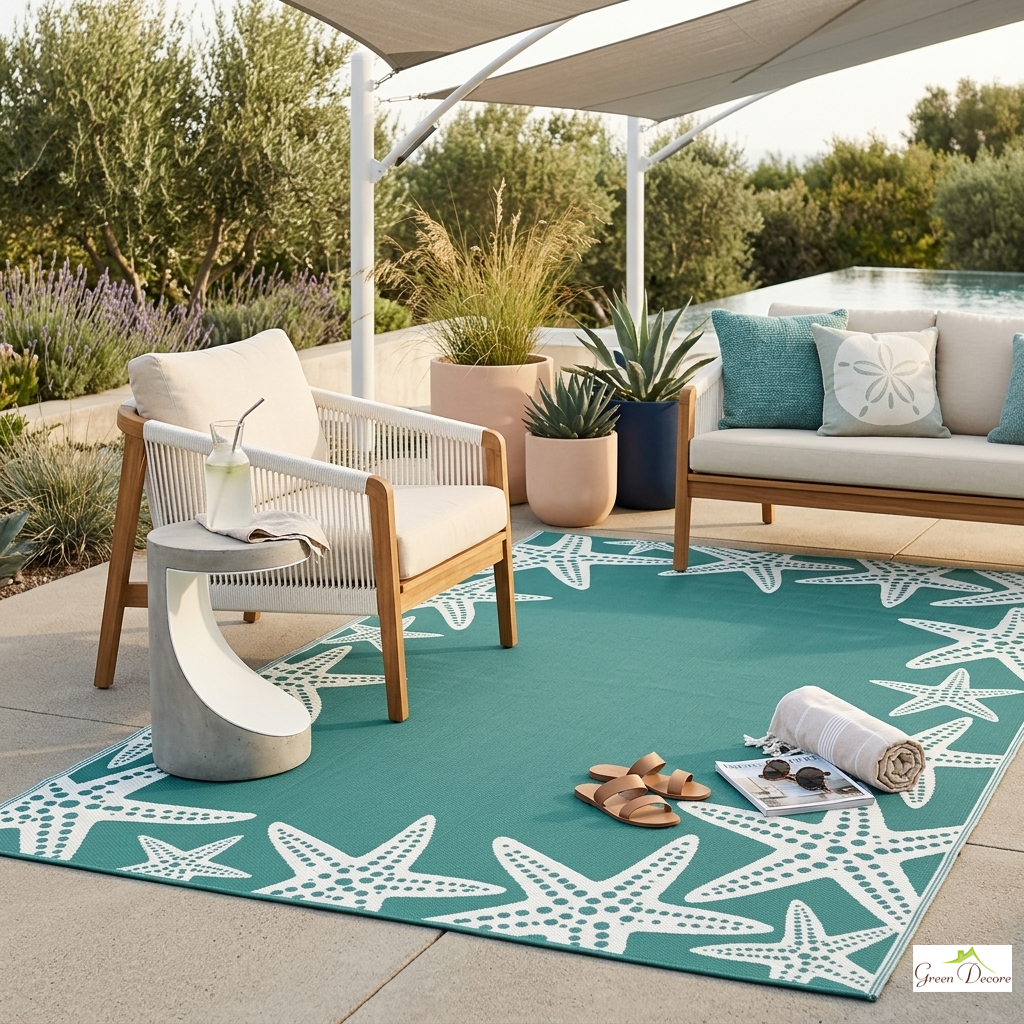 Aurelia Teal and White Outdoor Rug