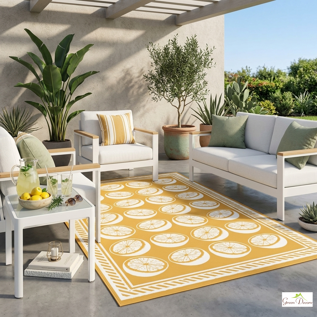Tangello Yellow and White Outdoor Rug
