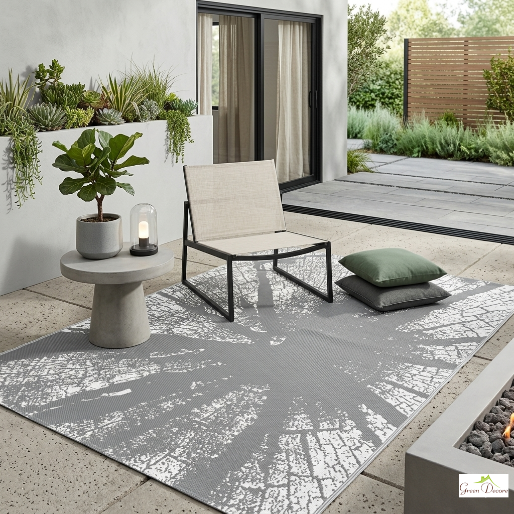Textique Grey and White Outdoor Rug
