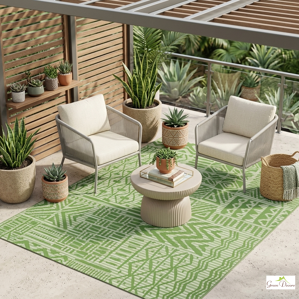 Freeva Green and White Outdoor Rug