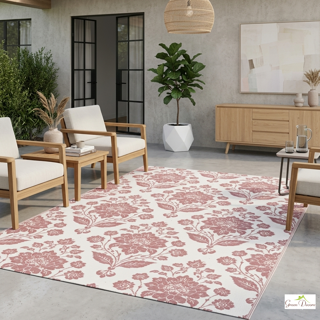 Florique Pink and White Outdoor Rug