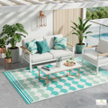 Stilla Teal Green and White Outdoor Rug