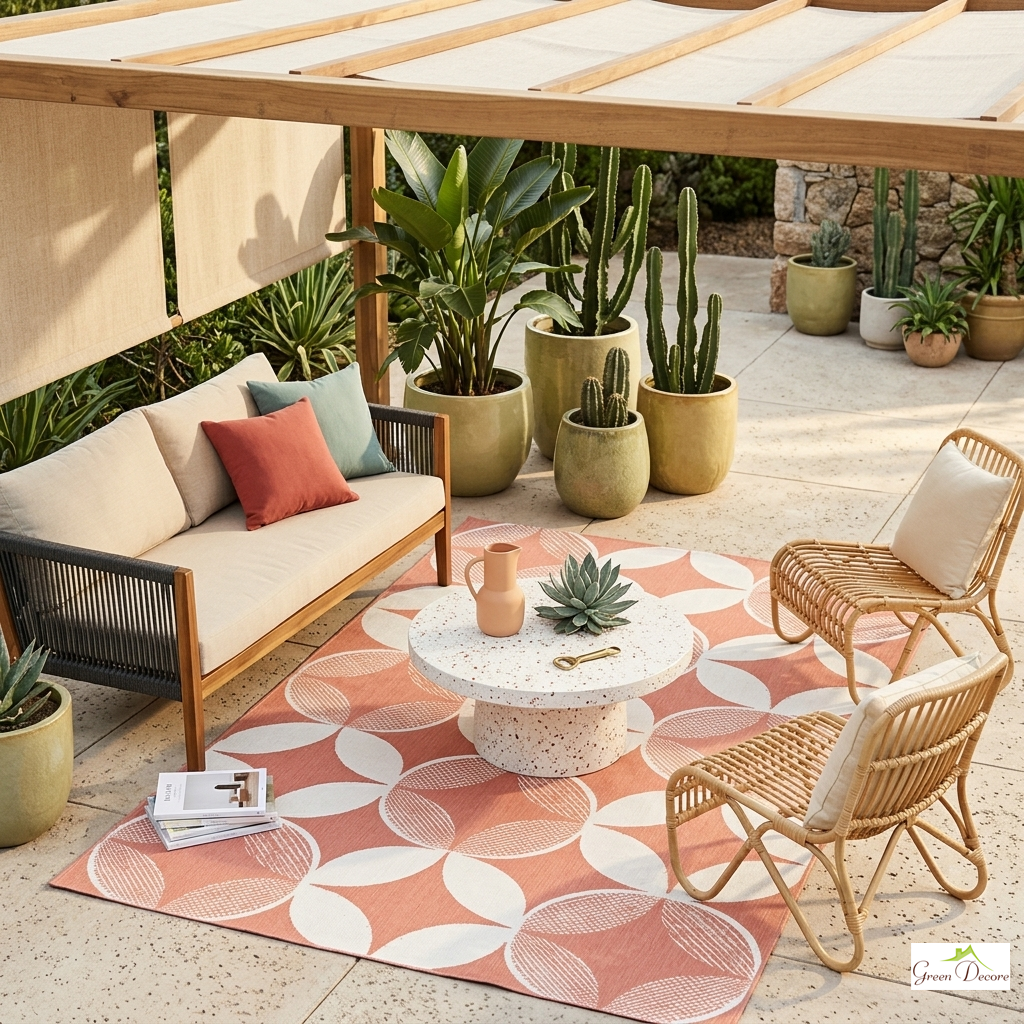 Fracta Peach and White Outdoor Rug