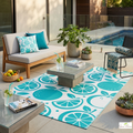 Pulpette Aqua Blue and White Outdoor Rug