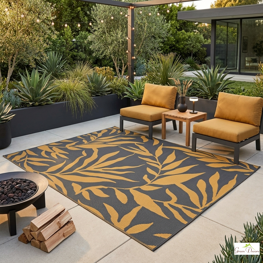 Leafora Grey and Ochre Outdoor Rug