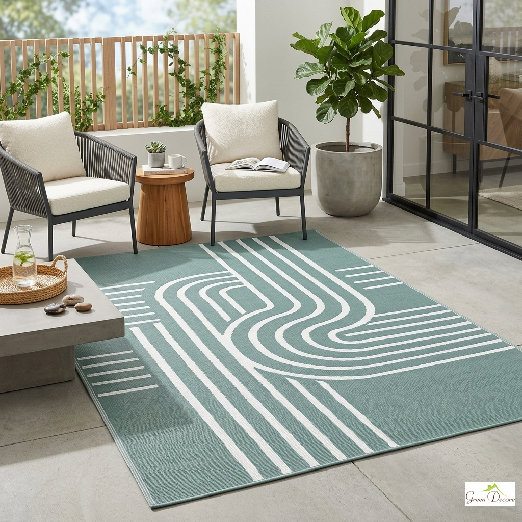 Modura Dusty Teal and White Outdoor Rug