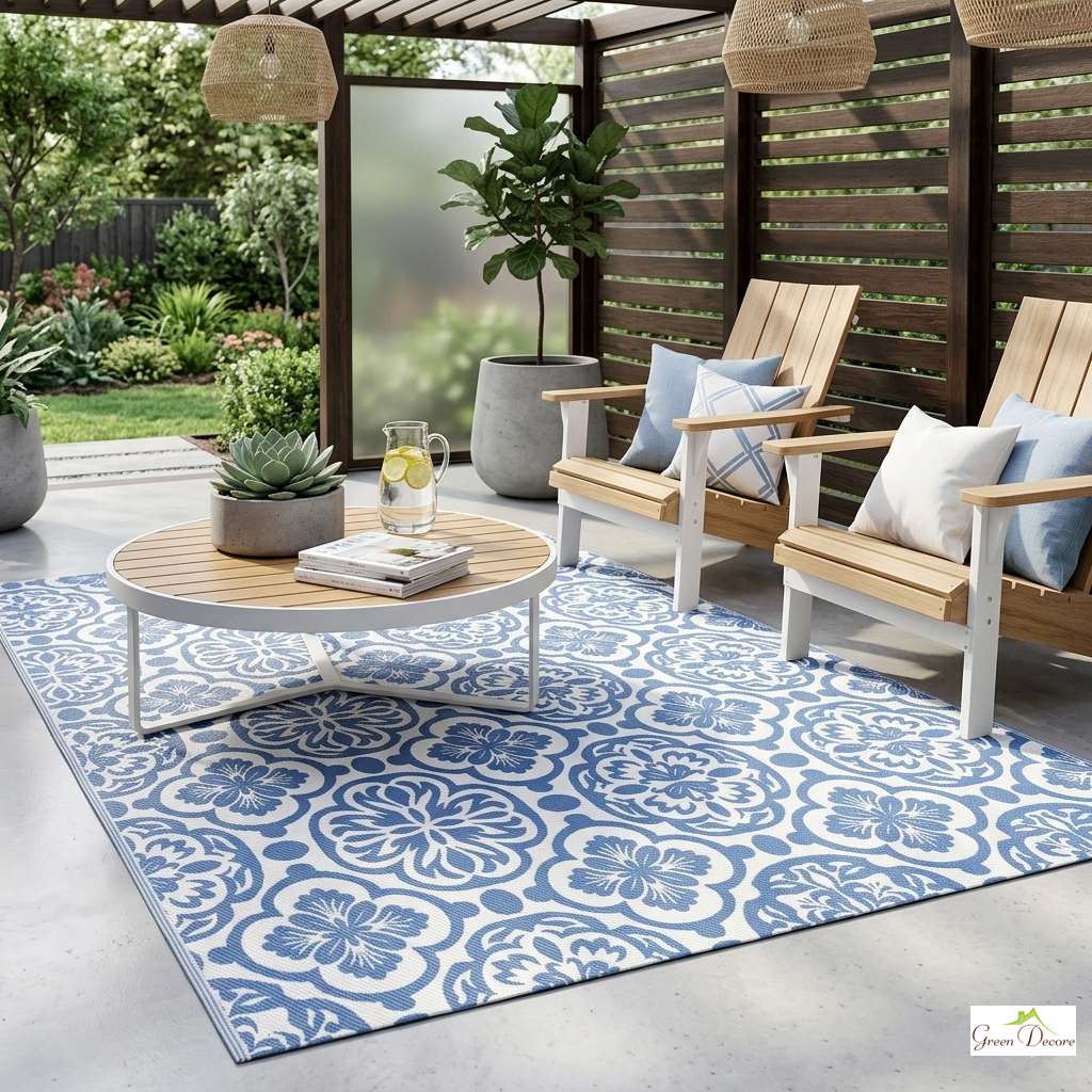 Zafira Blue and White Outdoor Rug