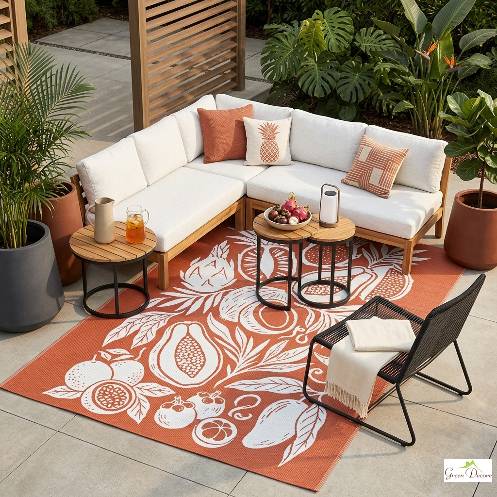 Frubelle Rust Red and White Outdoor Rug