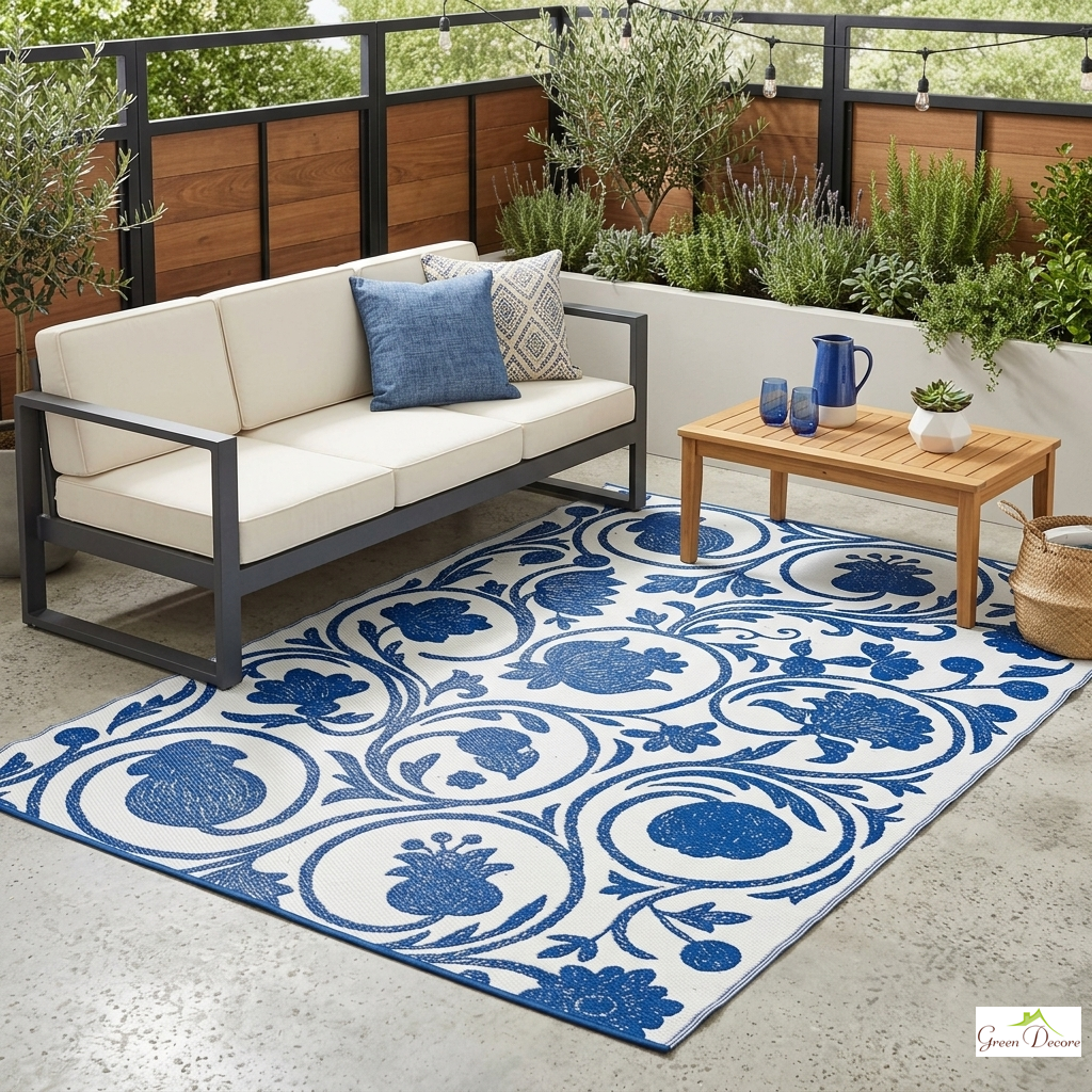 Floria Blue and White Outdoor Rug