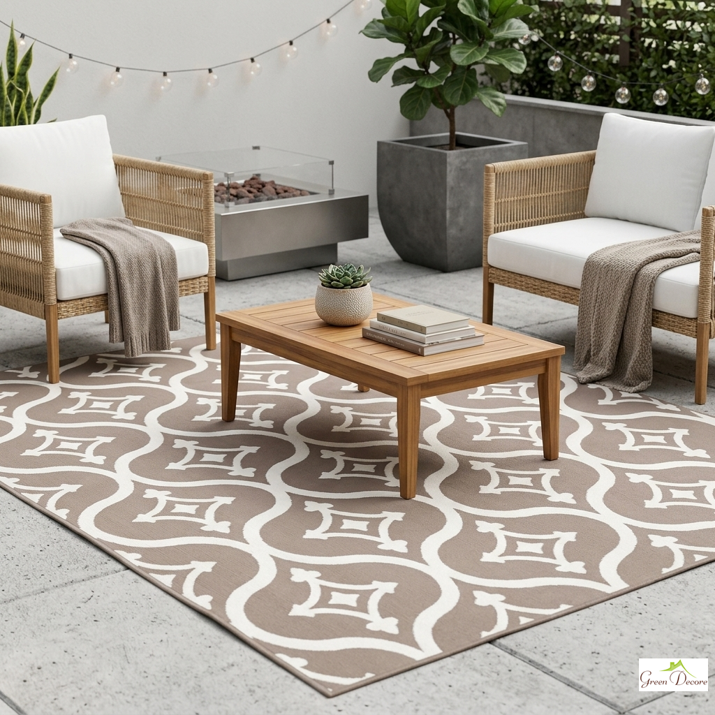 Azra Taupe and White Outdoor Rug