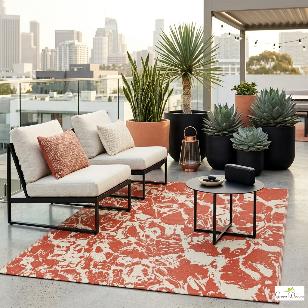 Grainora Rust Red and Beige Outdoor Rug