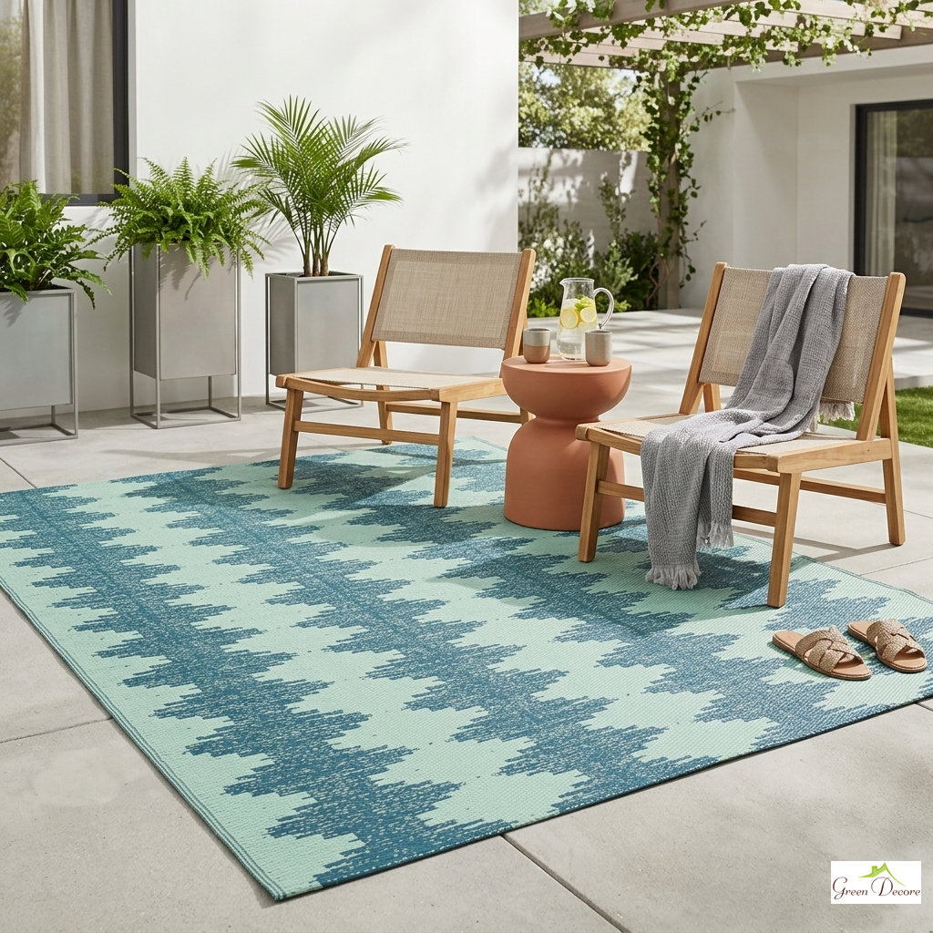 Calmora Teal Blue and Mint Green Outdoor Rug