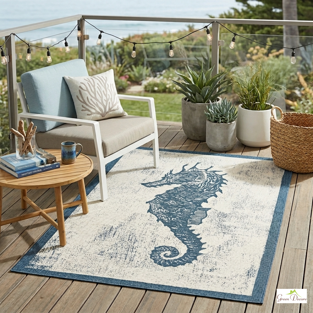Equamaris Blue and White Outdoor Rug