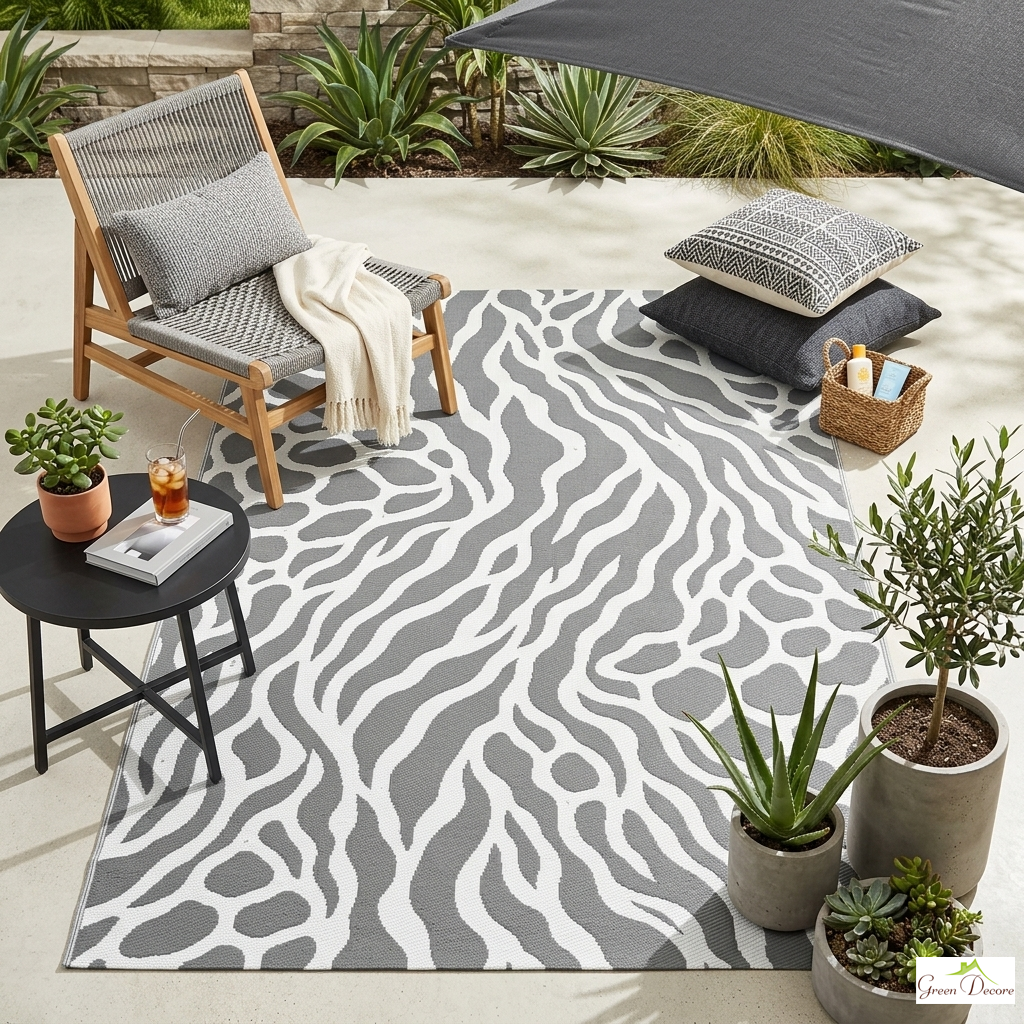 Zyra Grey and White Outdoor Rug
