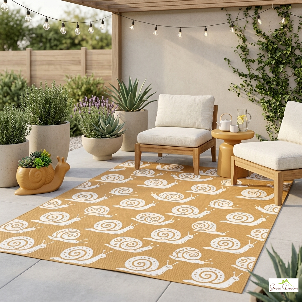 Shella Ochre and White Outdoor Rug