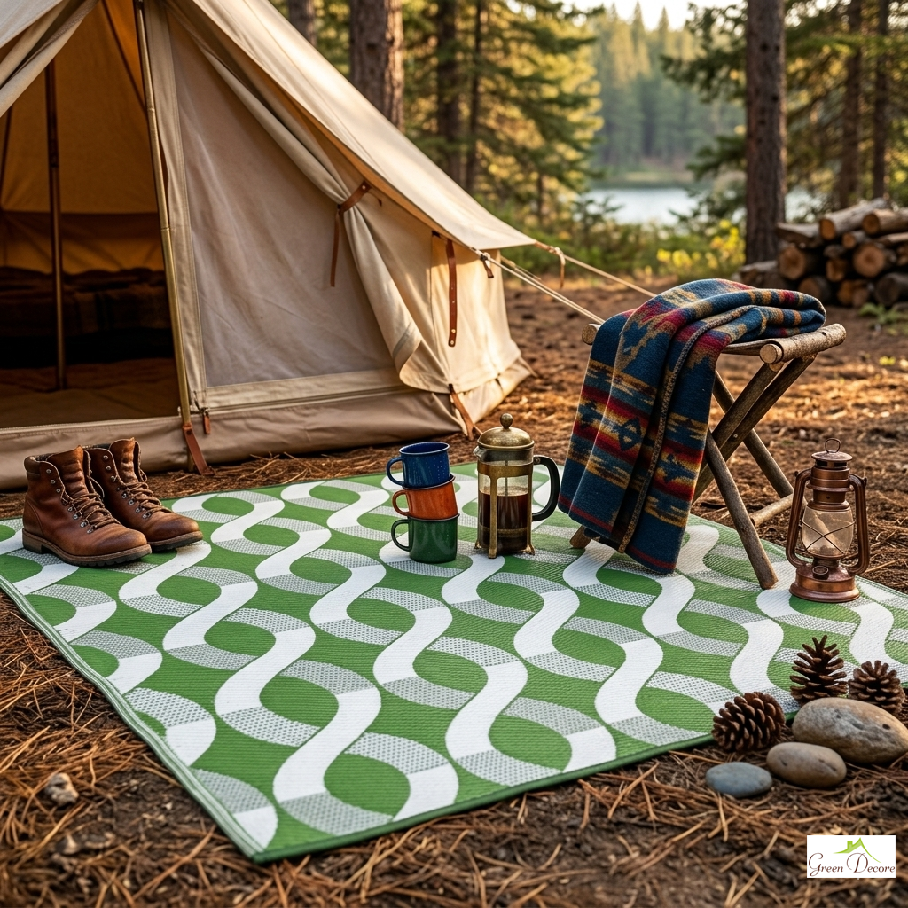Pinecrest Green and White Outdoor Rug